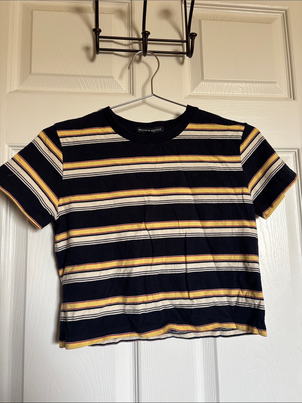 Brandy Melville Black, Yellow & Cream Striped Short-Sleeve Tee